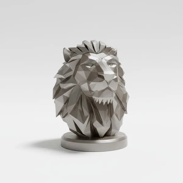 Low Poly Lion Bust Sculpture