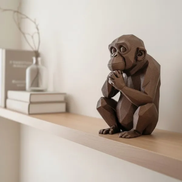 Sculpture #53 - Low Poly Chimpanzee, Sitting