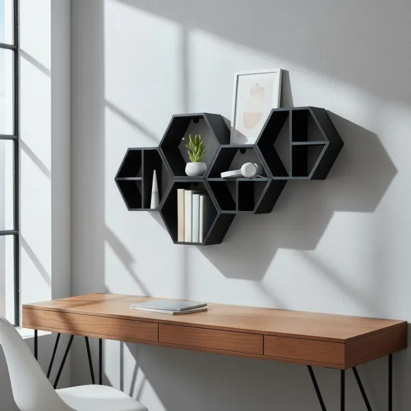 Modular hexagonal shelf set