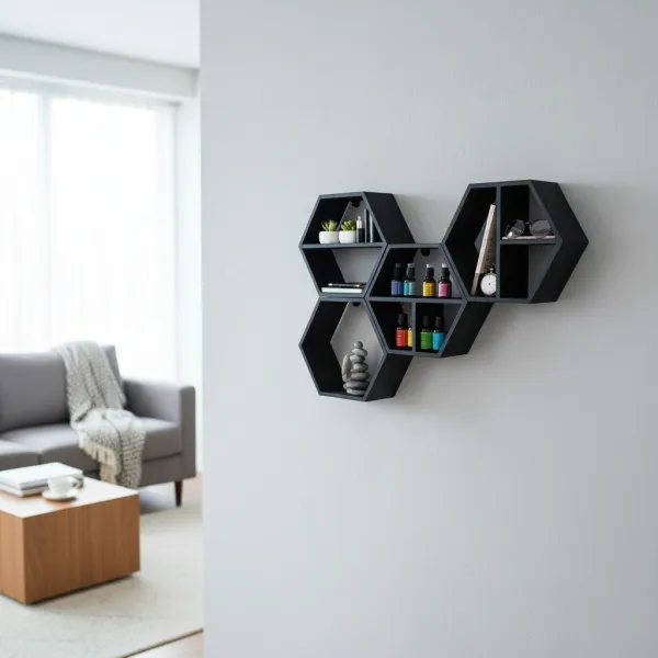 Modular hexagonal shelf set