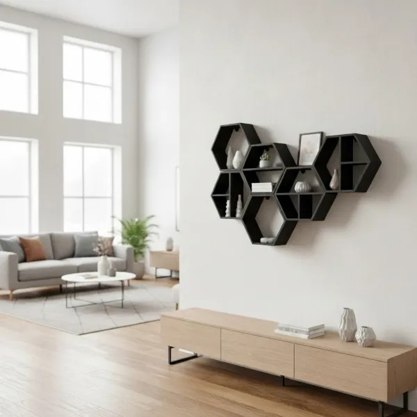 Modular hexagonal shelf set
