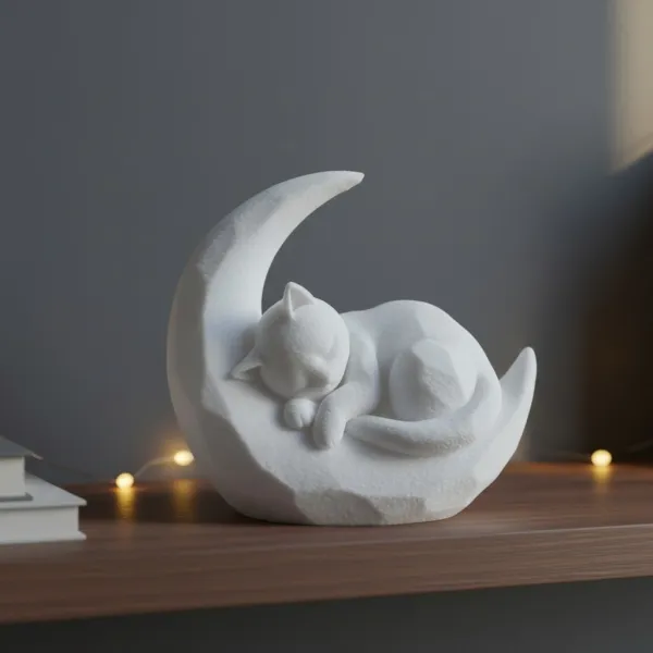 Sleeping Kitten on a Crescent Moon Sculpture