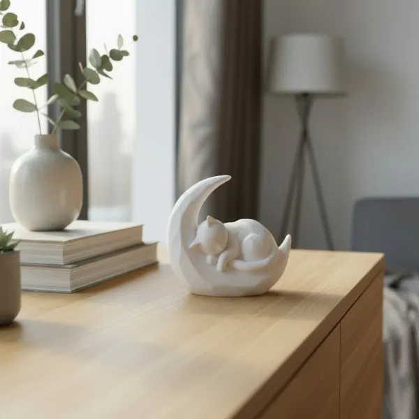 Sleeping Kitten on a Crescent Moon Sculpture