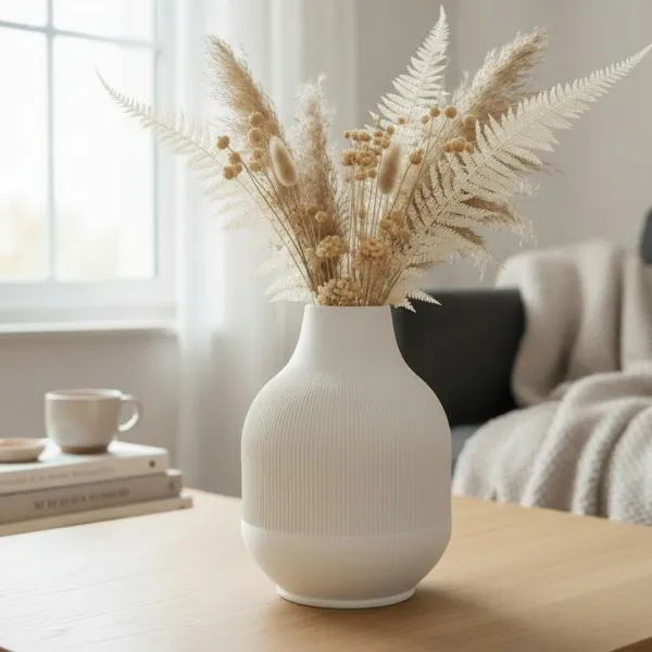 Vase with diminishing ribs