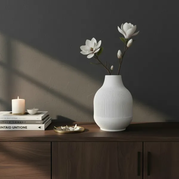 Vase with diminishing ribs