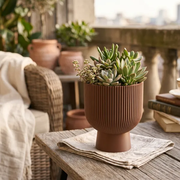 Sereno Ribbed Planter with Pedestal Base