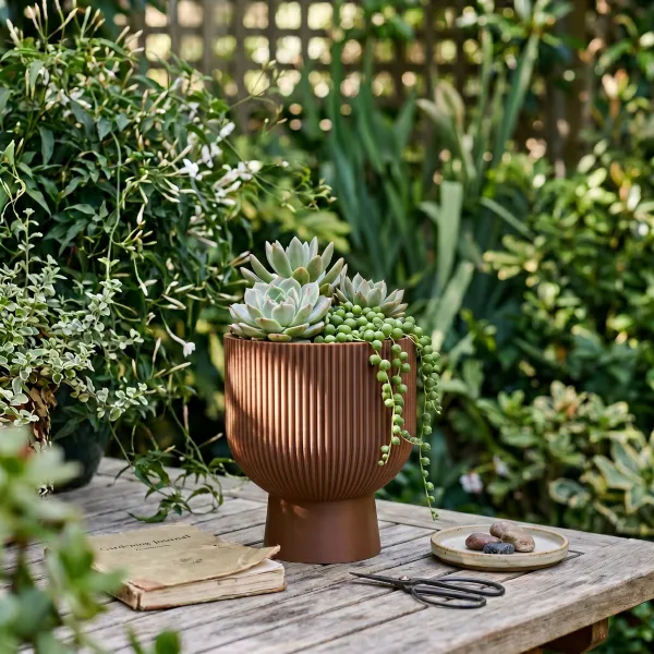 Sereno Ribbed Planter with Pedestal Base