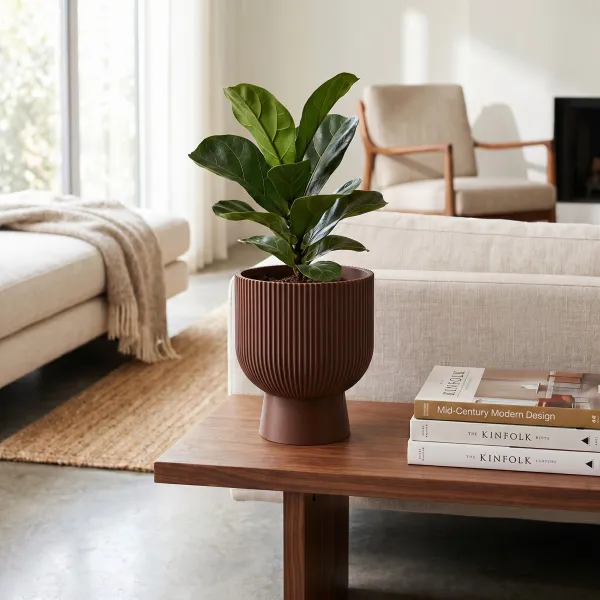 Sereno Ribbed Planter with Pedestal Base