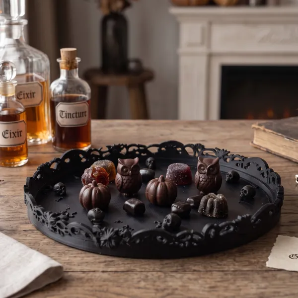 Gothic Tray with Skulls and Ornamentation