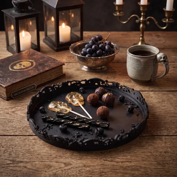 Gothic Tray with Skulls and Ornamentation