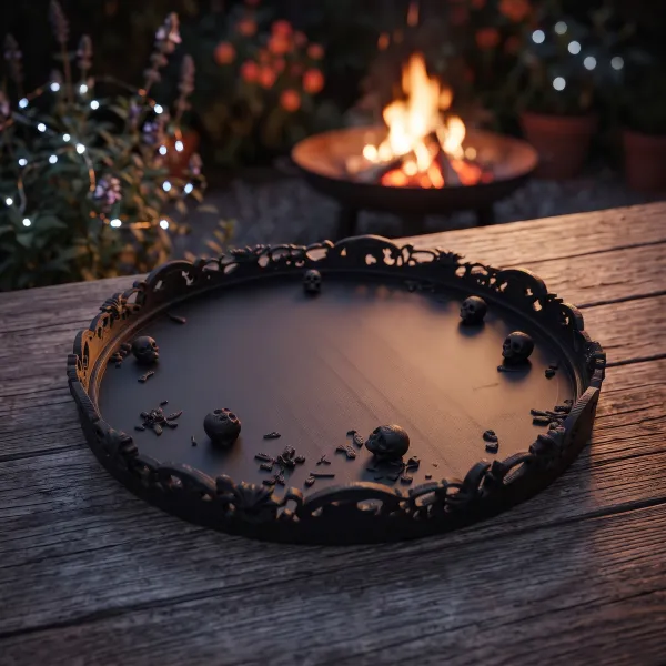 Gothic Tray with Skulls and Ornamentation