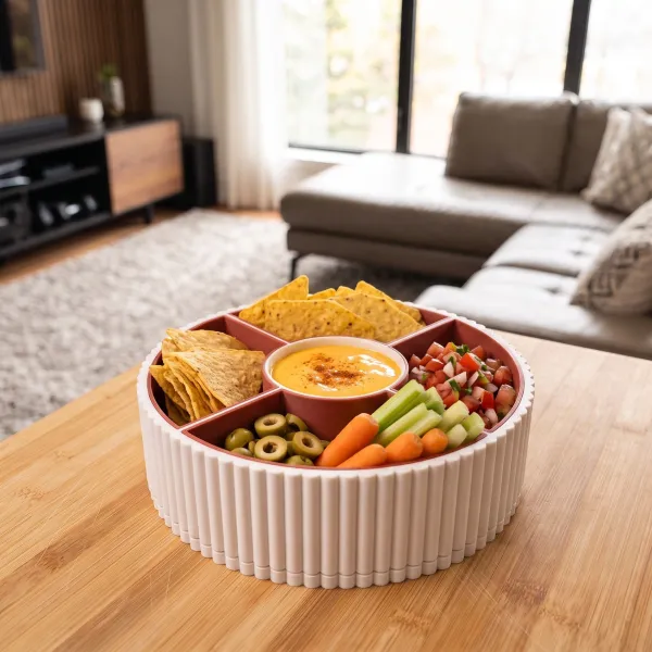 Rotating Ribbed Tray with Removable Bowls