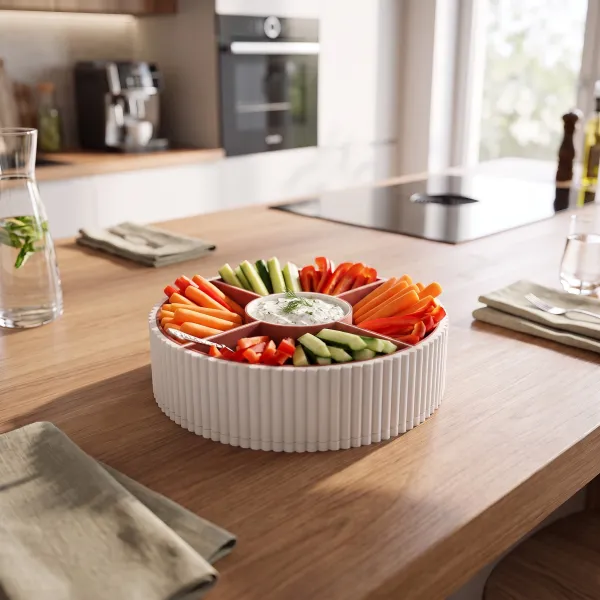 Rotating Ribbed Tray with Removable Bowls