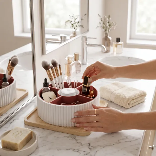 Rotating Ribbed Tray with Removable Bowls
