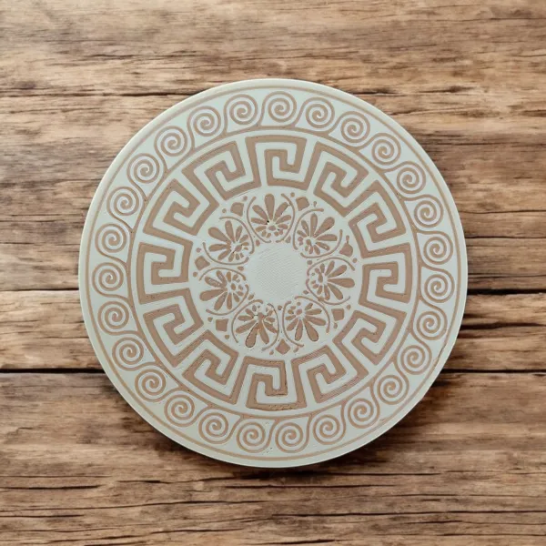 Greek Motif Coaster Set with Holder