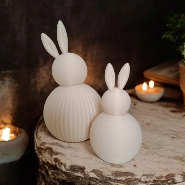 Ribbed Bunny Pair, Mother and Little One