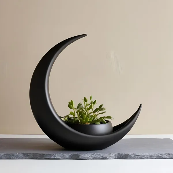 Crescent Moon Decoration with Elliptical Plant Pot