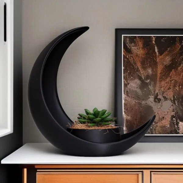 Crescent Moon Decoration with Elliptical Plant Pot