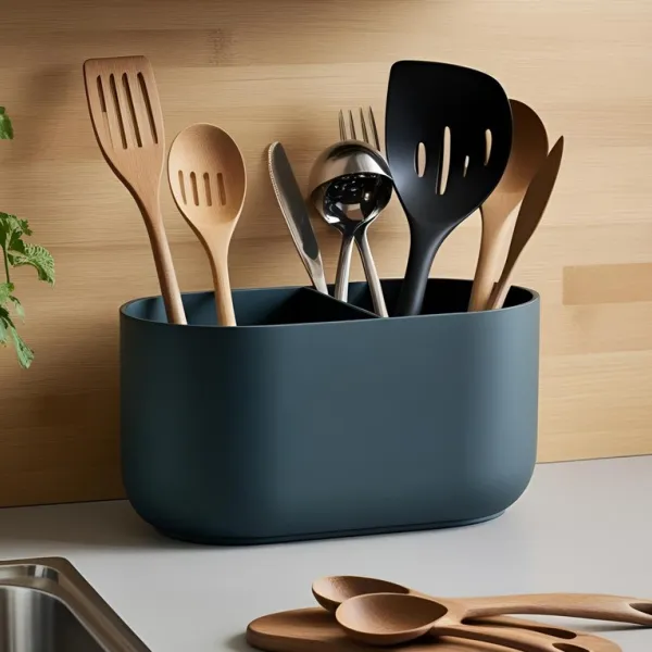 Two-compartment kitchen utensil holder