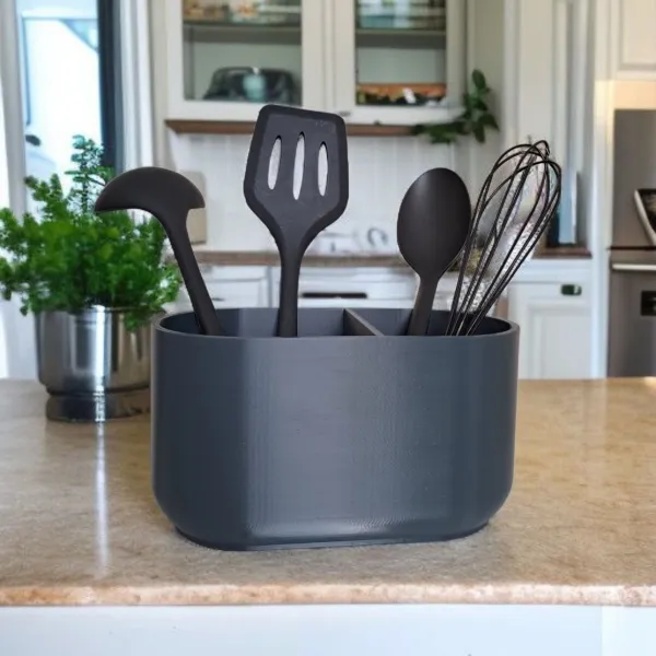 Two-compartment kitchen utensil holder
