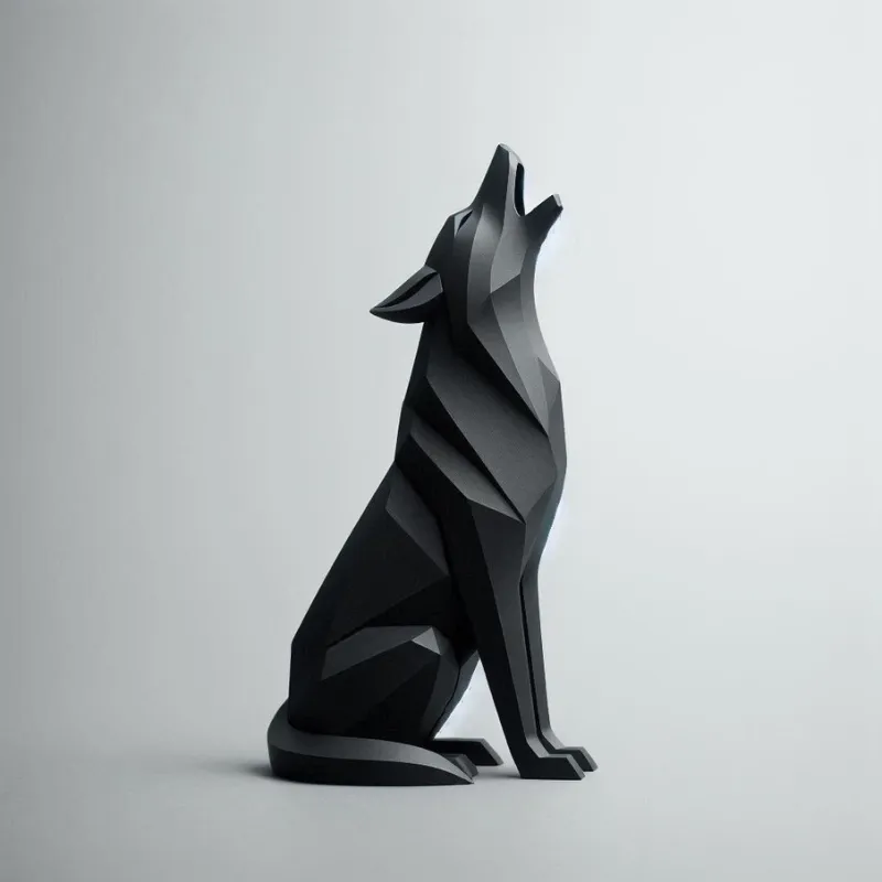 Sitting Wolf Sculpture, Howling at the Moon