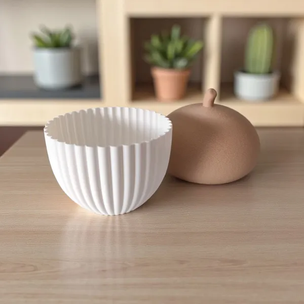Ribbed acorn container with tealight fitting