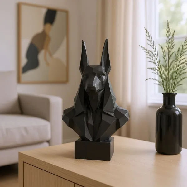 Low Poly Anubis Bust Sculpture