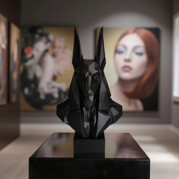 Low Poly Anubis Bust Sculpture