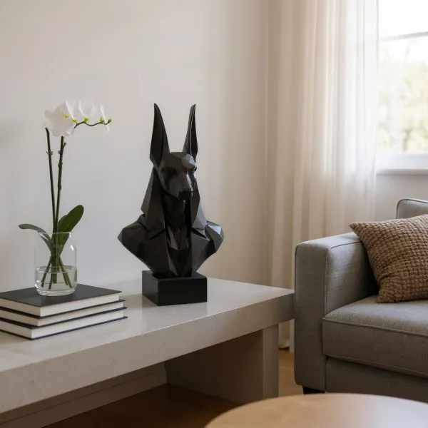 Low Poly Anubis Bust Sculpture