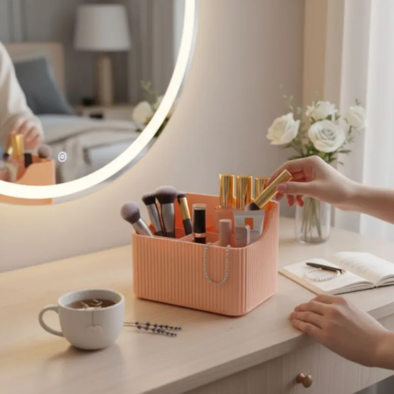 Ribbed Makeup Organiser with Six Compartments