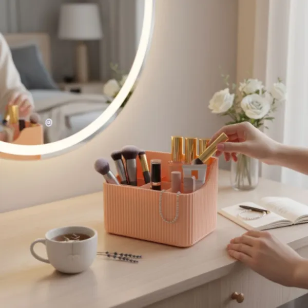 Ribbed Makeup Organiser with Six Compartments
