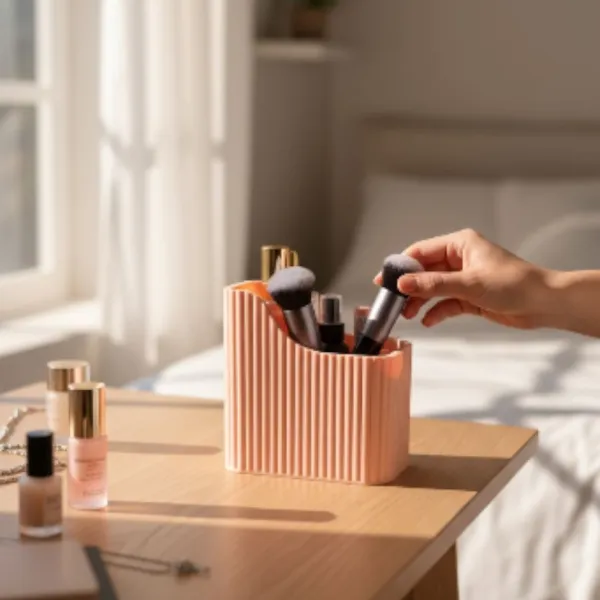Ribbed Makeup Organiser with Six Compartments