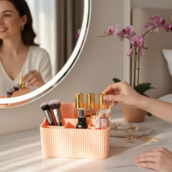 Ribbed Makeup Organiser with Six Compartments