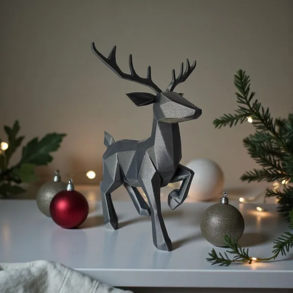 Low poly reindeer sculpture