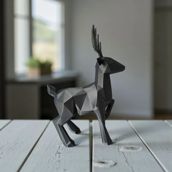 Low poly reindeer sculpture
