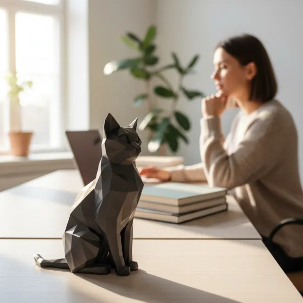 Sitting Cat Sculpture, Low Poly