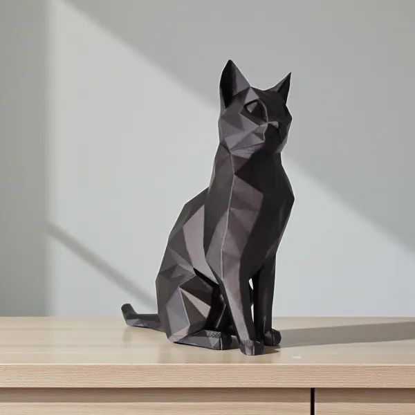 Sitting Cat Sculpture, Low Poly
