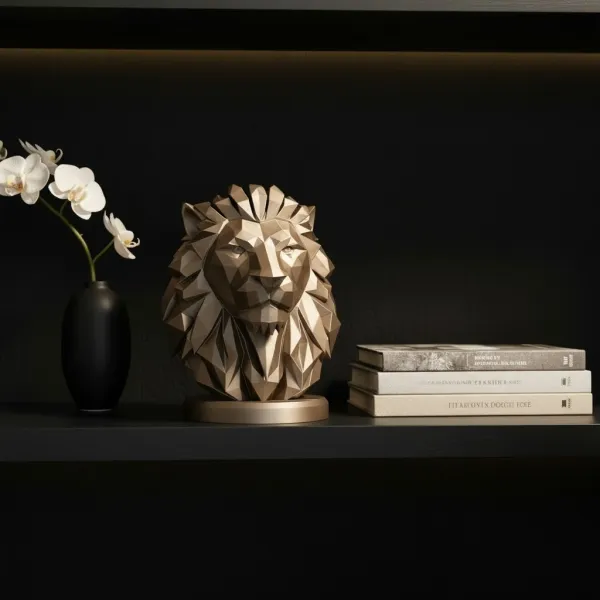 Low Poly Lion Bust Sculpture
