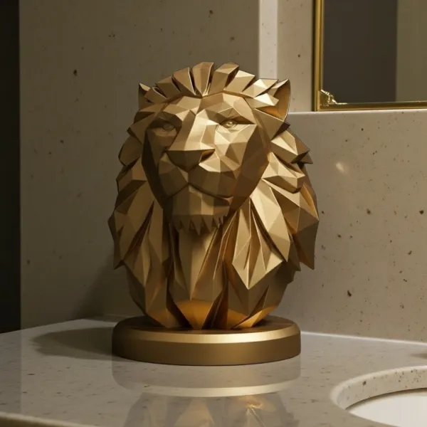 Low Poly Lion Bust Sculpture
