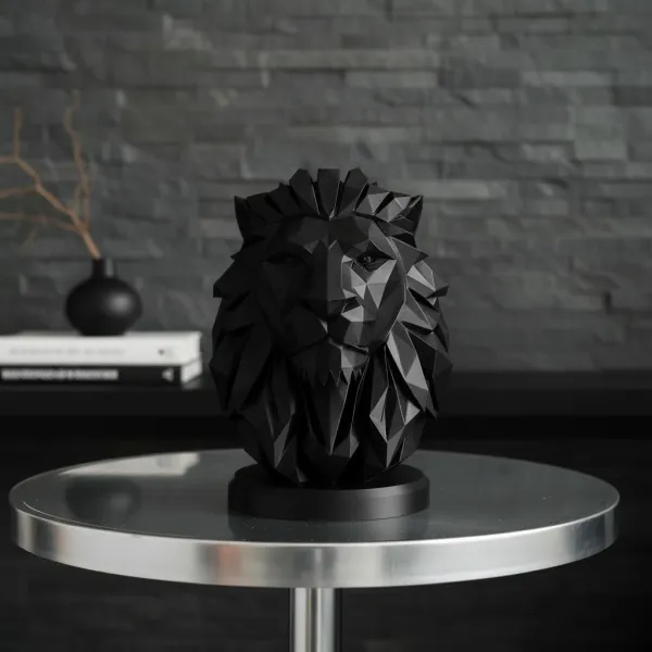 Low Poly Lion Bust Sculpture
